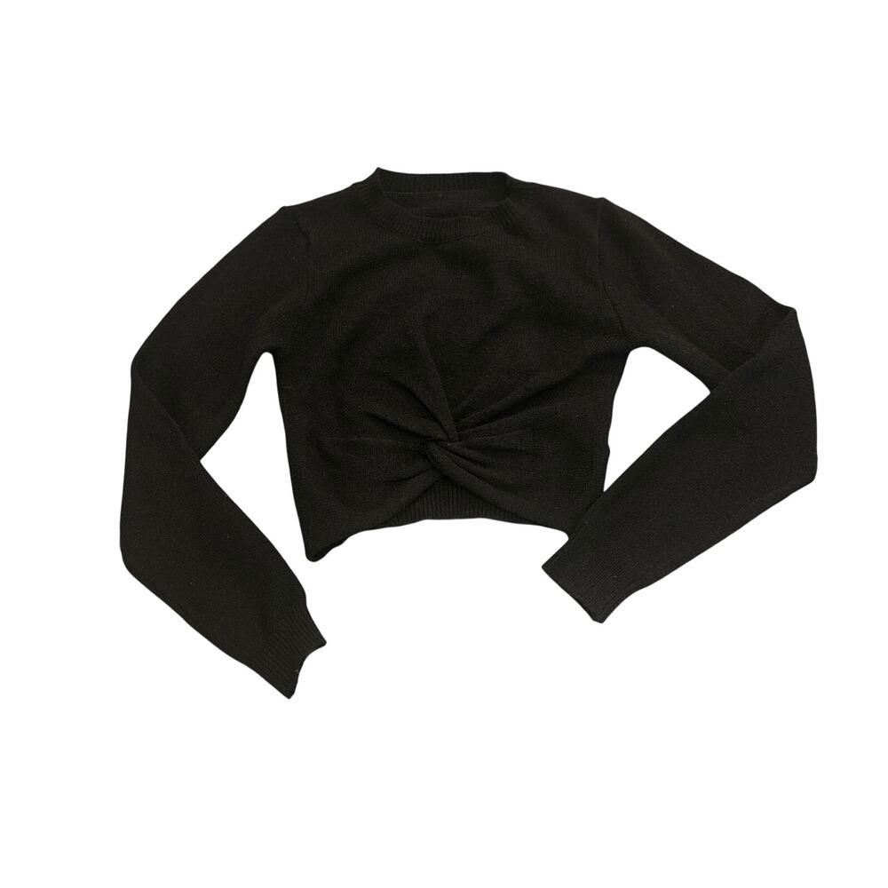 SHEIN Black Twist Front Cropped Sweater Women’s Small Long Sleeve Knit Top